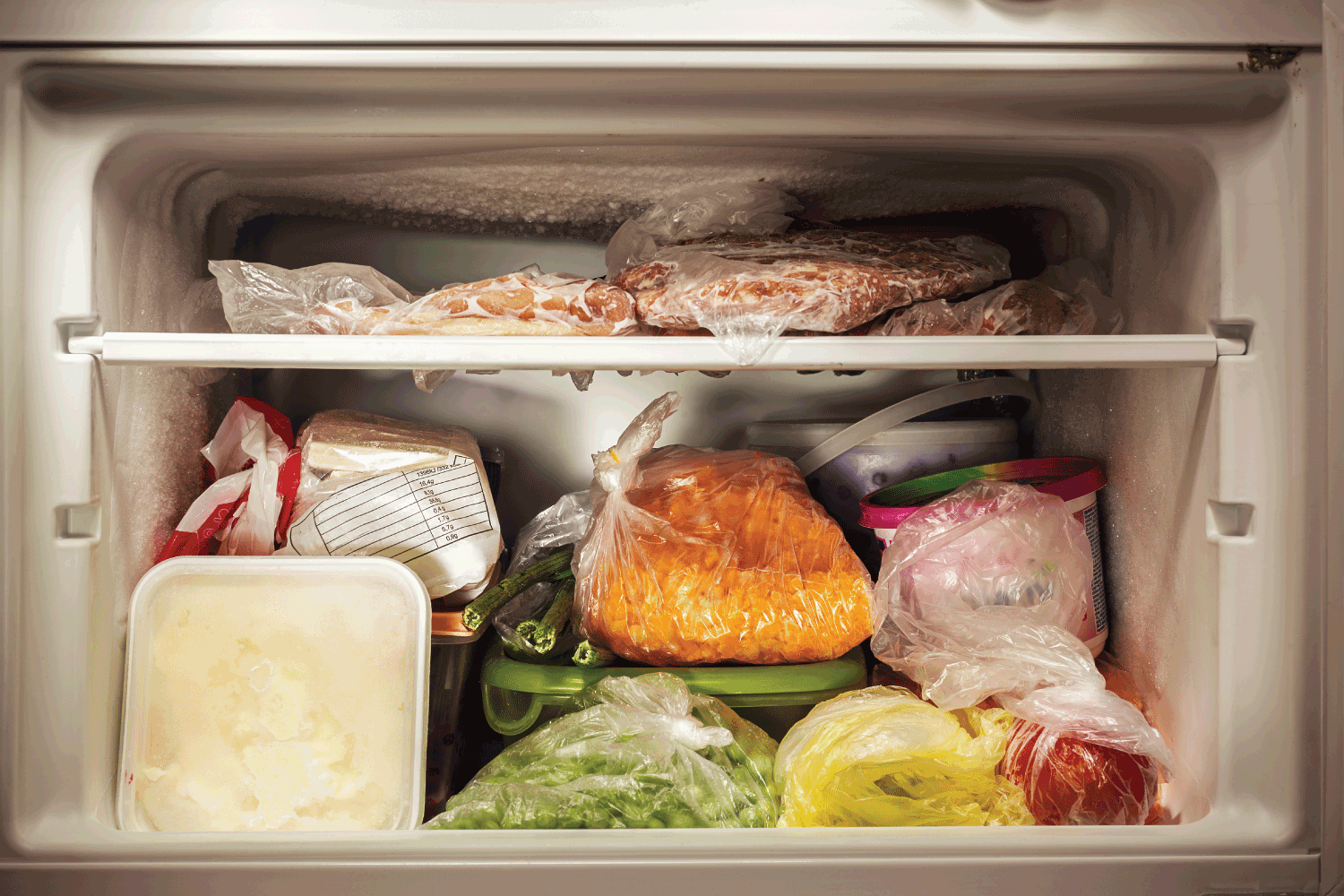 Various frozen food in freezer