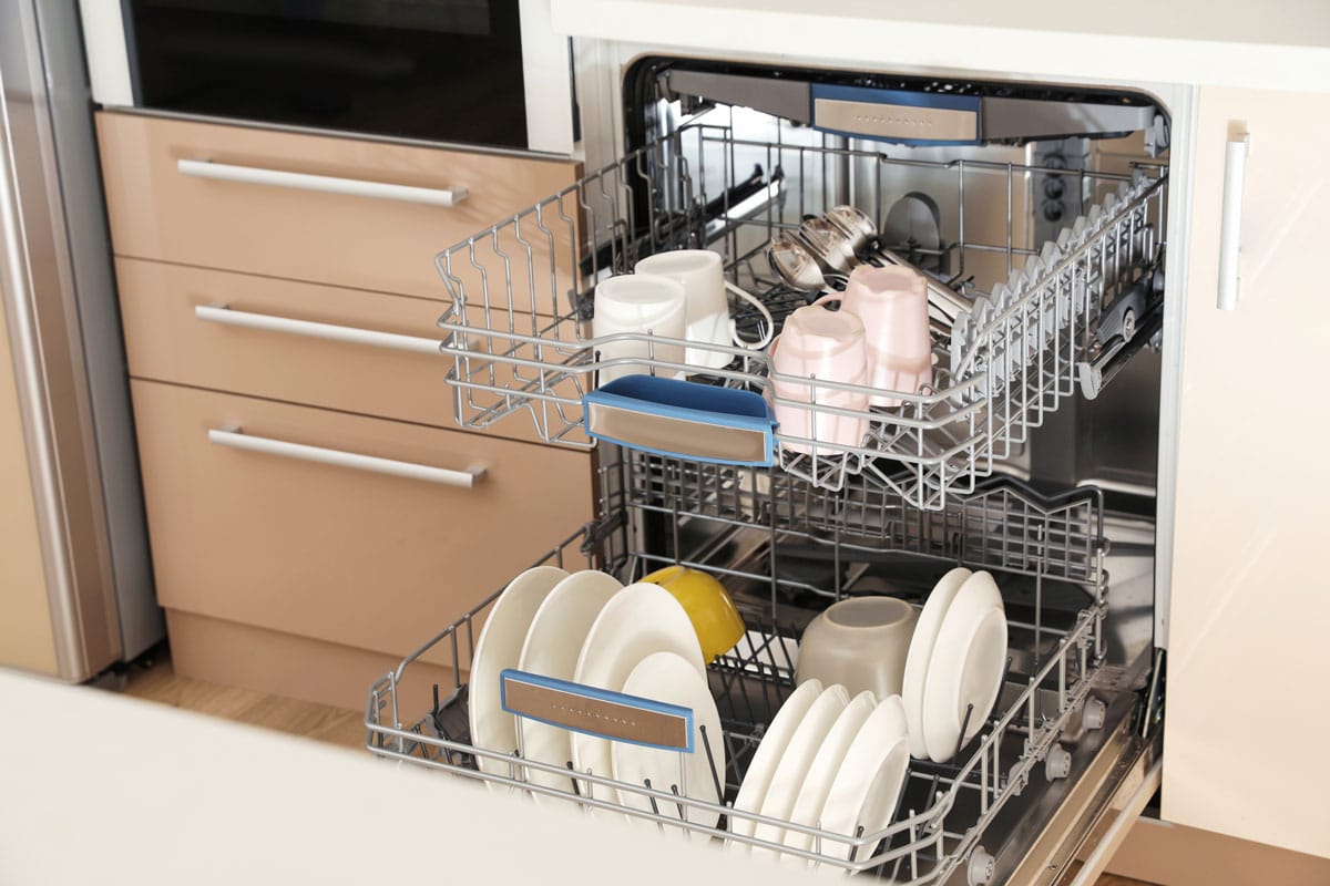 在厨房打开洗碗机和清洁餐具bd手机下载